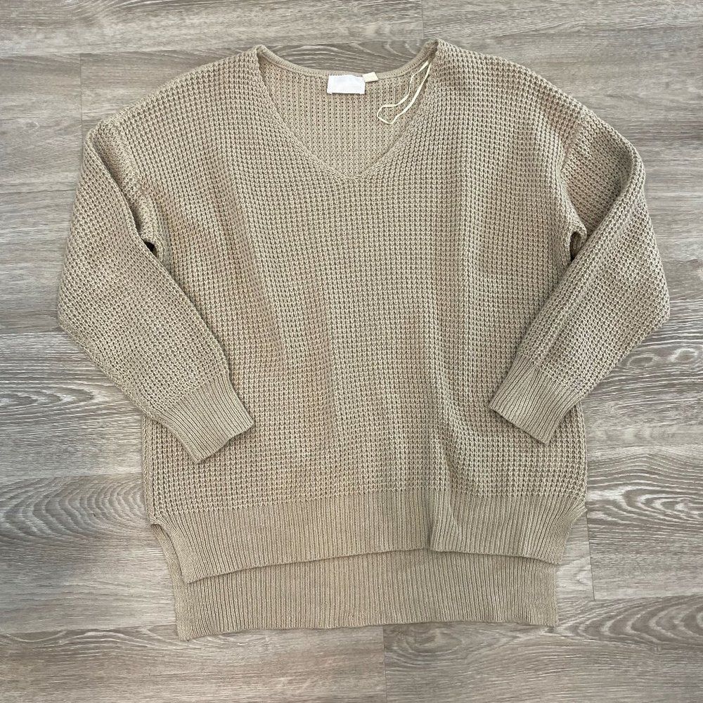 Seven Sisters Grey Waffle Knit V-neck Sweater relaxed fit S